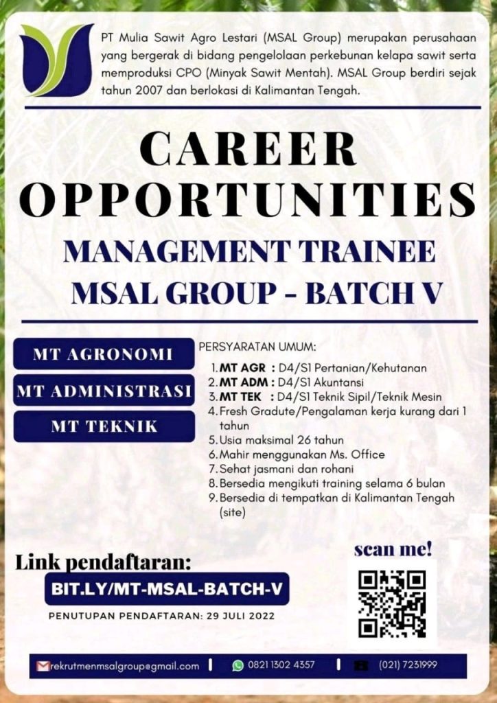 Career Opportunities – Management Trainee – Pengelolaan Hutan